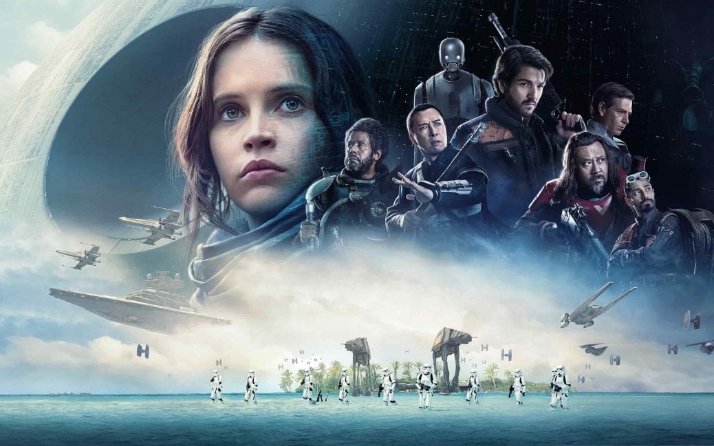 Sammanslagen bild på karaktärerna och miljöerna i Rogue One: A Star Wars Story