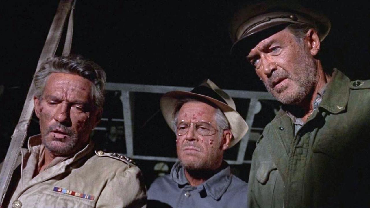 Peter Finch, Dan Duryea och James Stewart i The Flight of the Phoenix (1965)