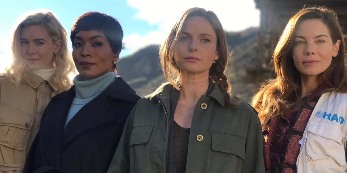 Bild på Vanessa Kirby, Angela Bassett, Rebecca Ferguson och Michelle Monaghan på inspelningen av Mission: Impossible 6