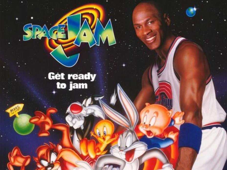 Framsidan till Space Jam. Looney Toons och Michael Jackson