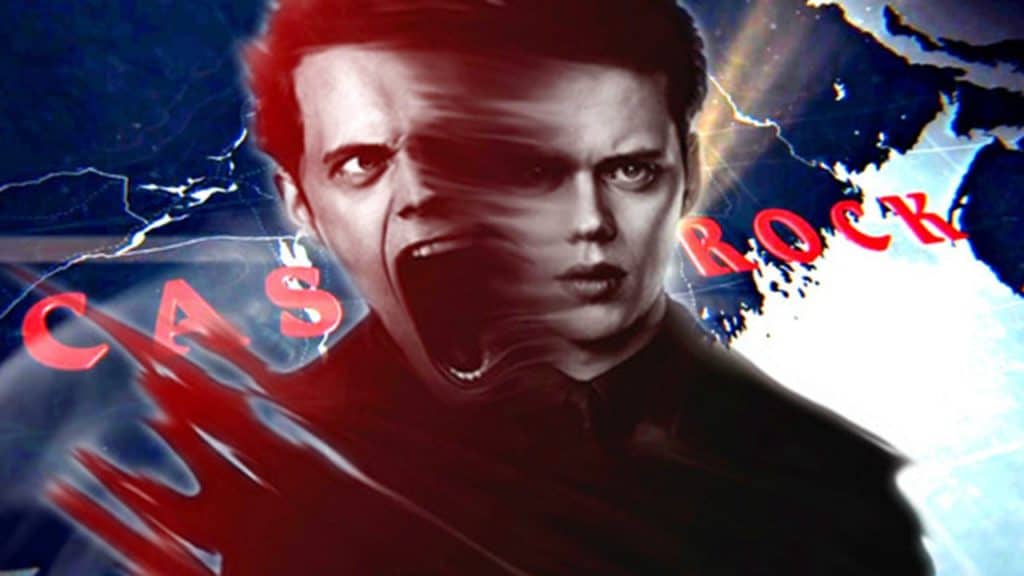 Affisch med en skräckinjagande Bill Skarsgård över en karta som visar var Castle Rock ligger