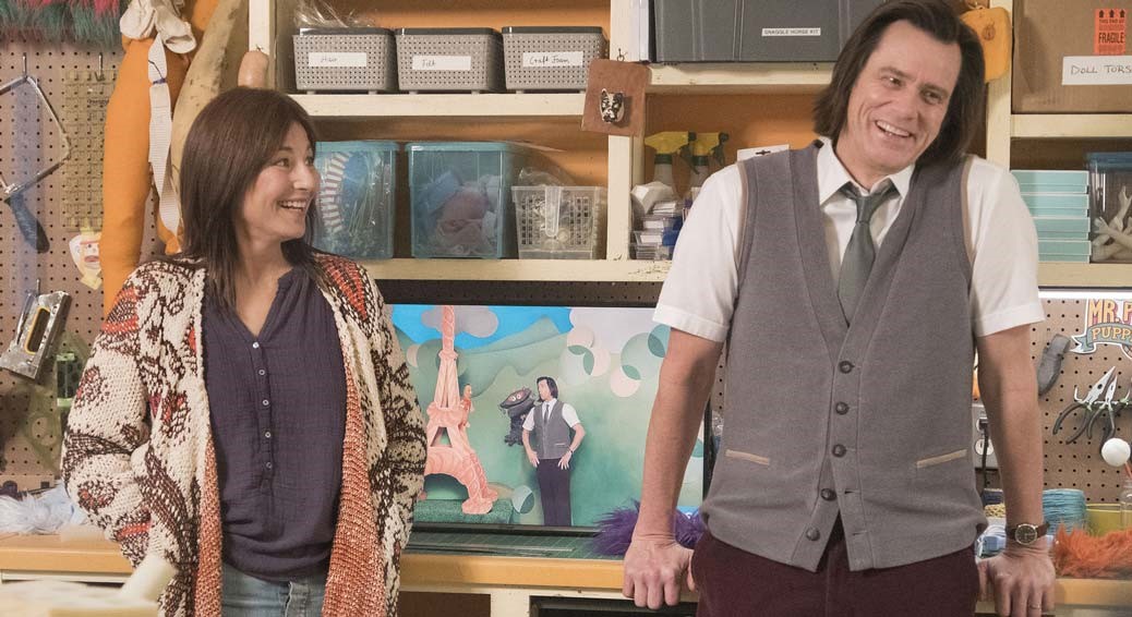 Catherine Keener och Jim Carrey i Kidding.