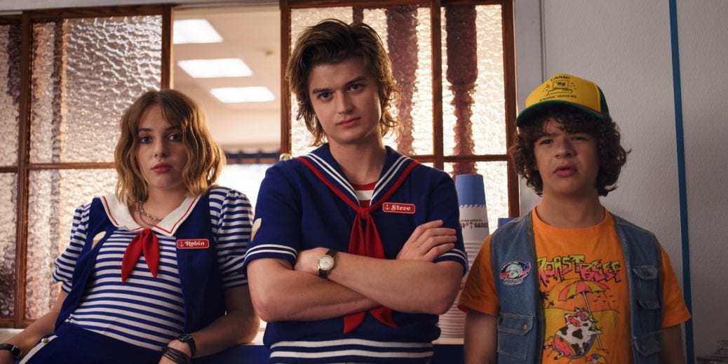 Maya Hawke, Joe Keery, Gaten Matarazzo i "Stranger Things".