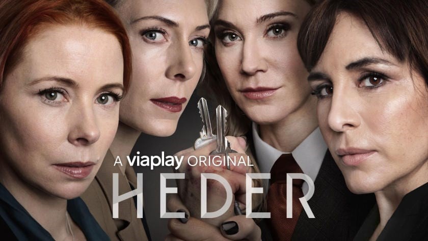 Poster för Viaplay-serien Heder. Där vi bland andra ser Eva Röse och Alexandra Rapaport.