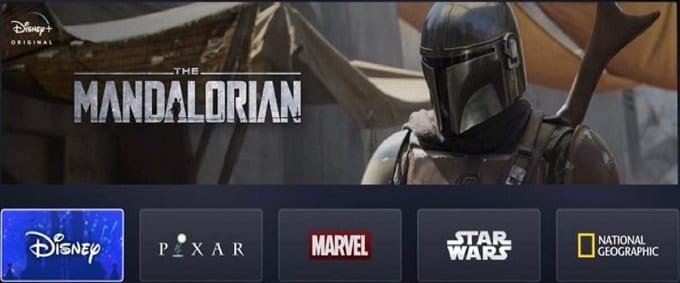 Bild på The Mandalorian och loggor till de företag Disney äger