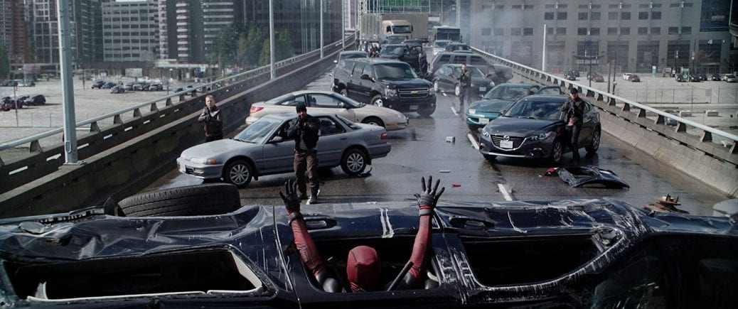 Deadpool på The Georgia Viaduct i Downtown Vancouver.