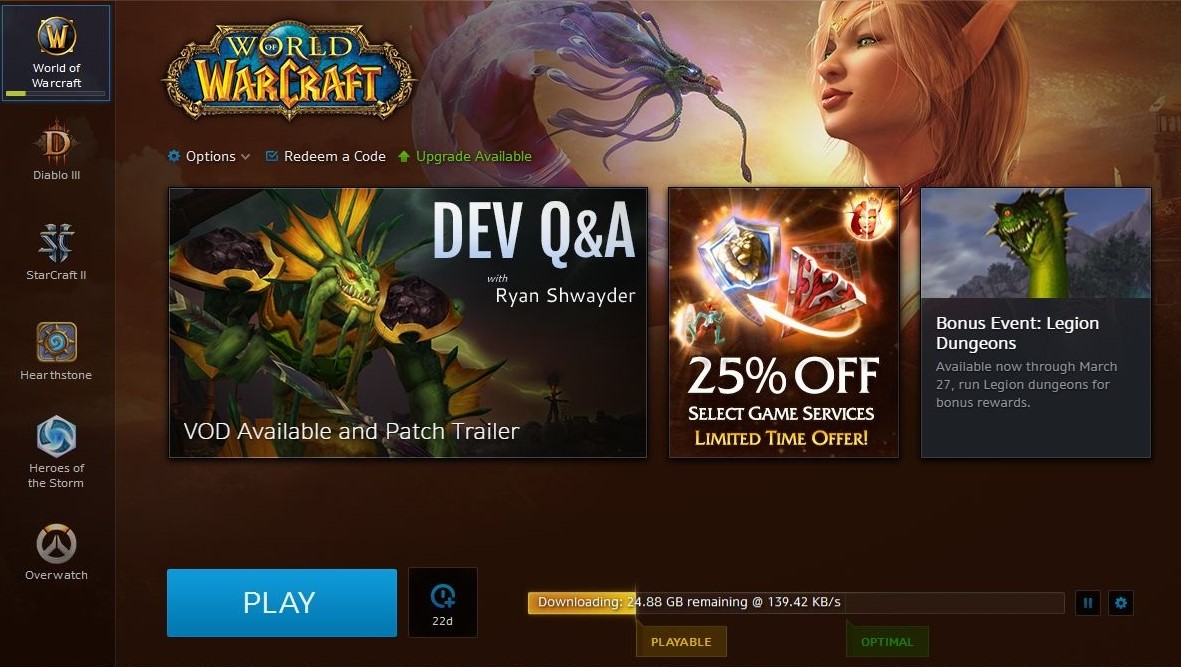 Inbyggd torrentklient i Blizzards game launcher.