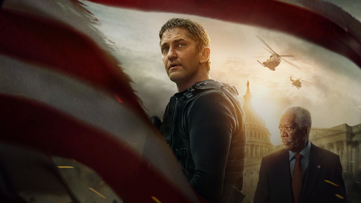 Gerard Butler och Morgan Freeman på poster till "Angel has Fallen".